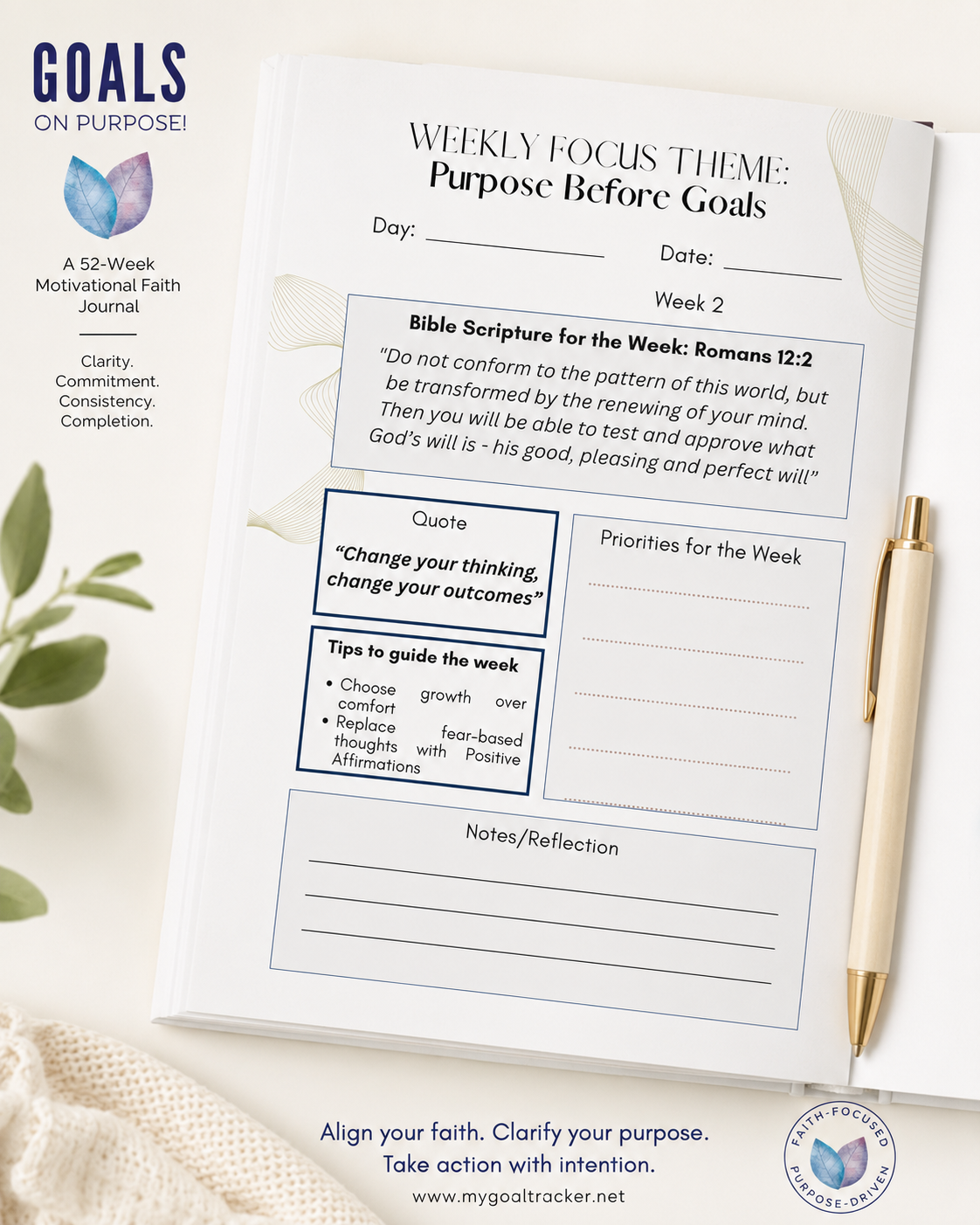 Weekly focus theme page from the Goals On Purpose journal