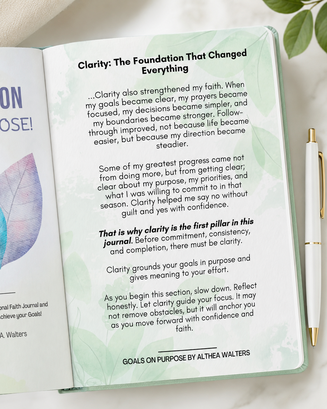 Clarity section page from the Goals On Purpose journal