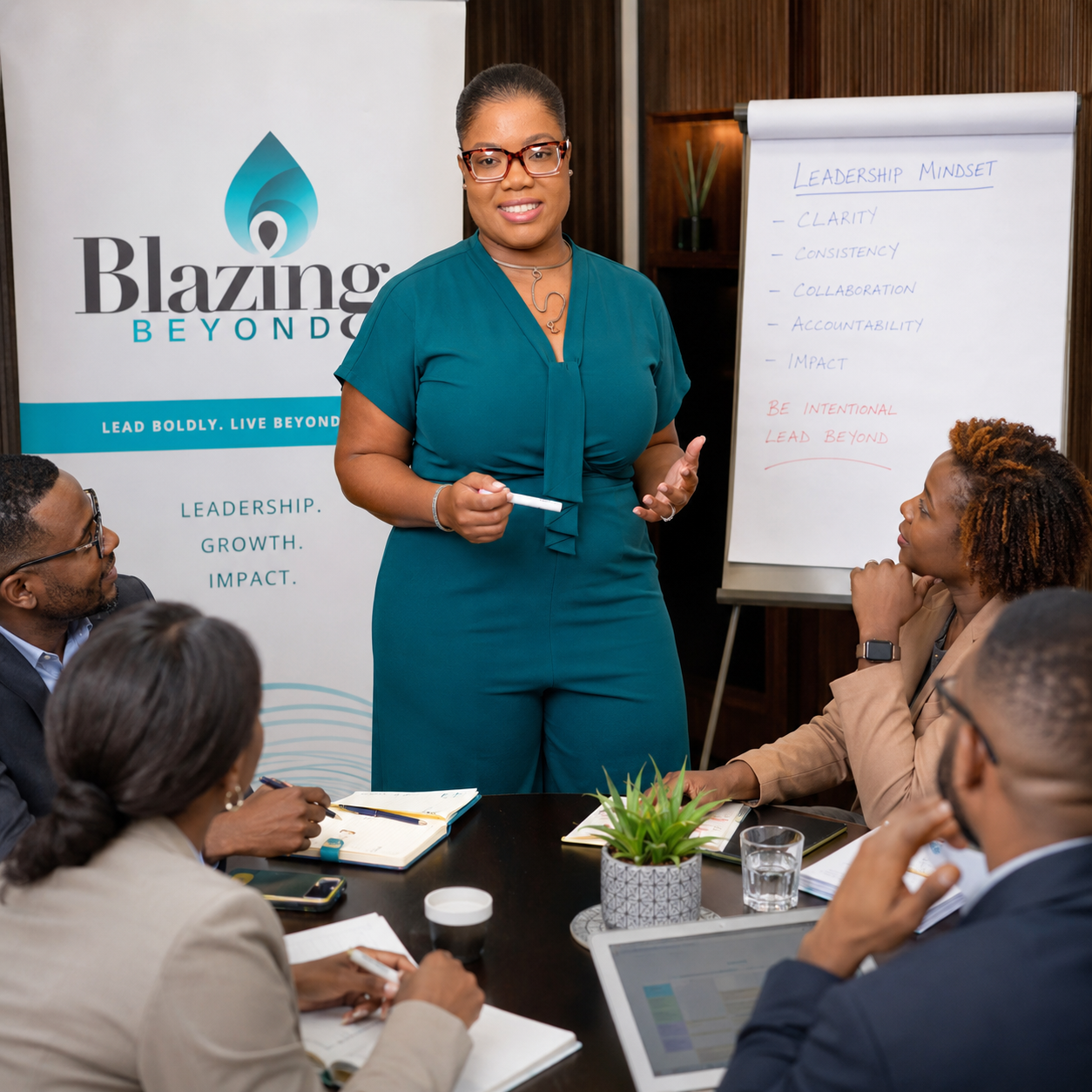 Leadership mindset training session — clarity, consistency, collaboration, accountability, impact